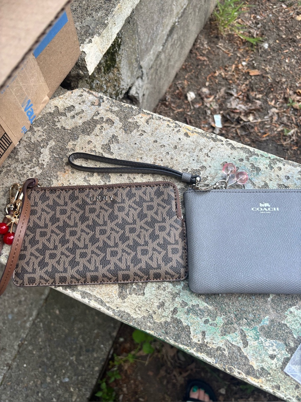 Coach wristlet and DKNY Brown Monogram Wristlet with Black Strap Accent